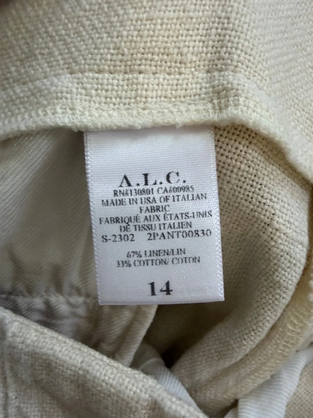 A.L.C Bennett Linen High Waisted Wide Leg Pants Size: 14